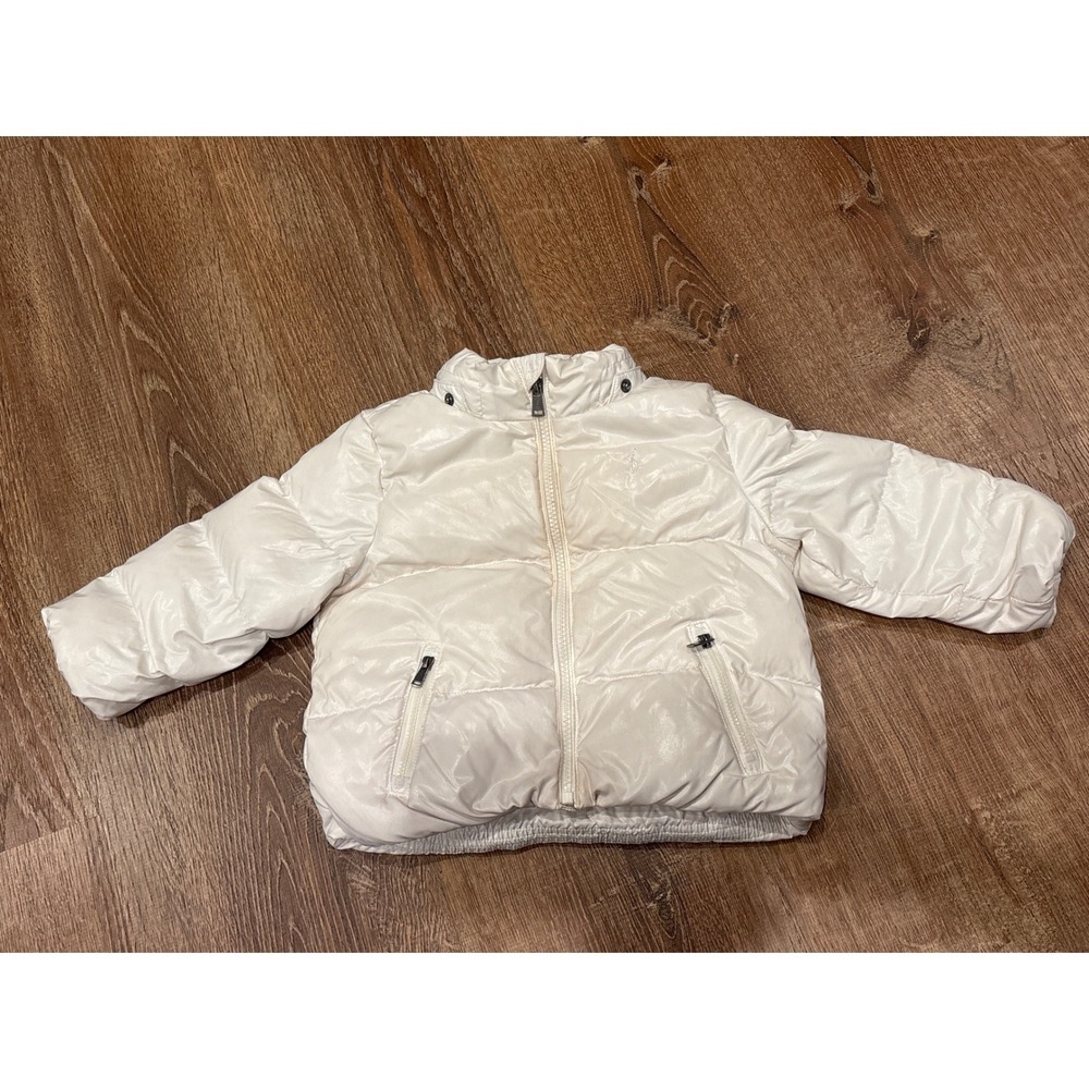 Polo Ralph Lauren Kids Cream White Puffer Jacket Back Logo Full Zip Size 24 M